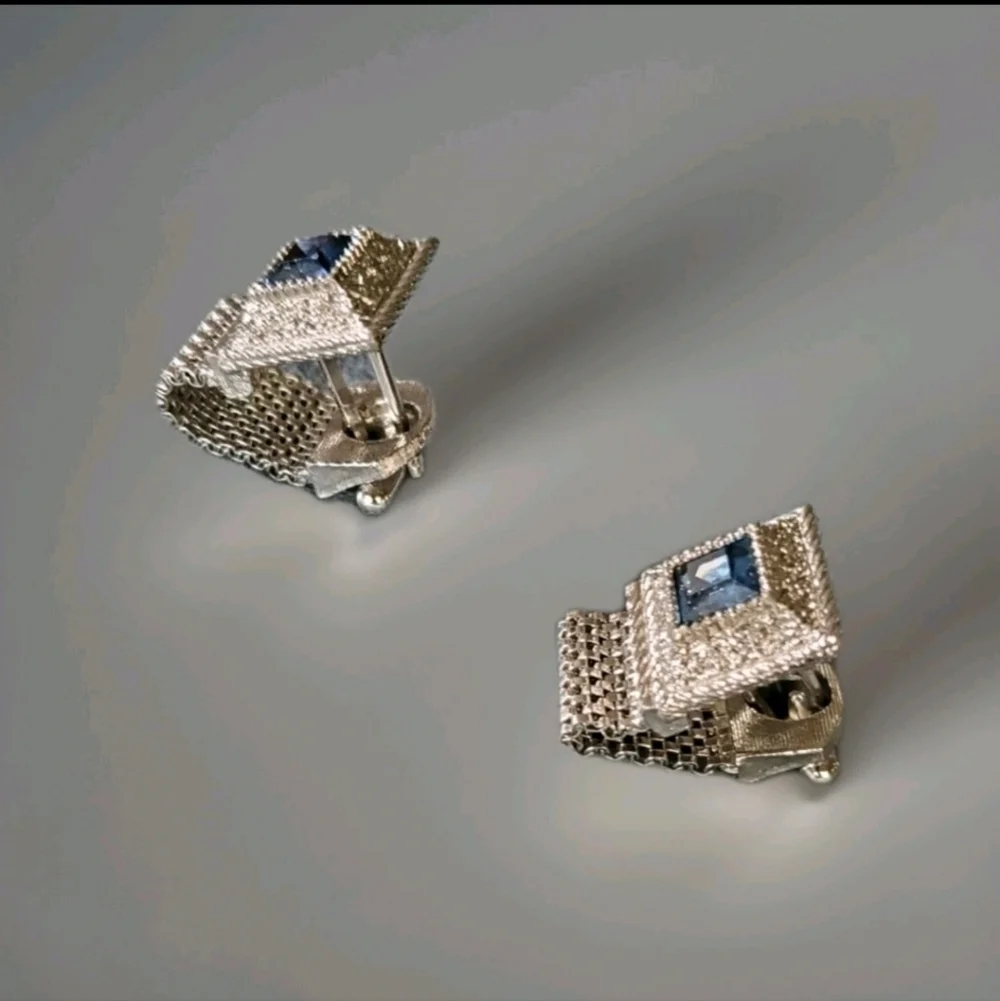 Swank Art Deco Sapphire Rhinestone Square Cufflinks